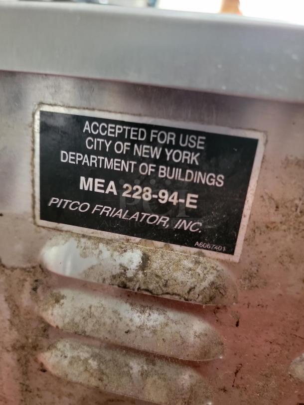 Southbend Mobile Fryer Oil Filter System, label reads "Accepted for use by City of New York Dept. of Buildings MEA 228-94-E."