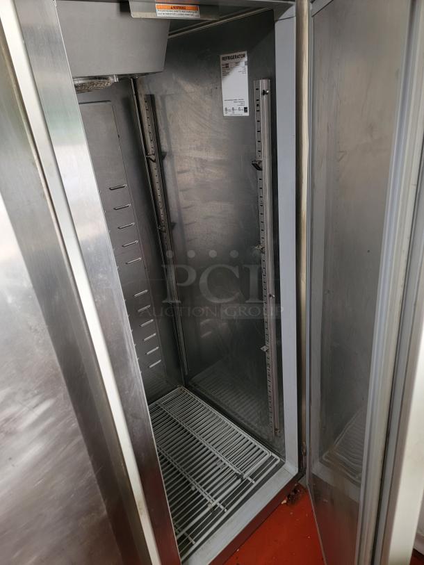 Hoshizaki CR2SFS 2-Door Reach-In Refrigerator, stainless steel, interior racks, energy-efficient, commercial-grade.
