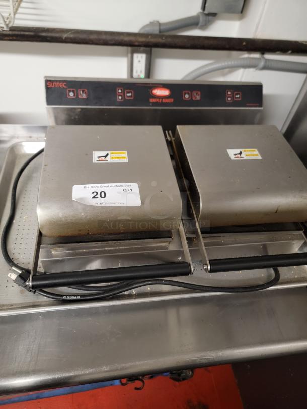 Hatco RWM-2B Double Waffle Maker, stainless steel, commercial-grade, visible control panel, used condition, ideal for breakfast service.