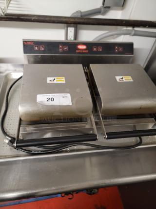 Hatco RWM-2B Double Waffle Maker, stainless steel, commercial-grade, visible control panel, used condition, ideal for breakfast service.