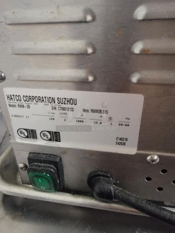 Hatco RWM-2B Double Waffle Maker, commercial-grade, durable metal build, visible control switches and factory label.