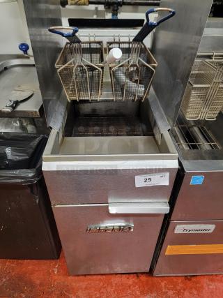 Imperial IFS-40 LPG commercial deep fryer; high BTU, dual baskets, robust stainless-steel construction, label reads "25 QTY."