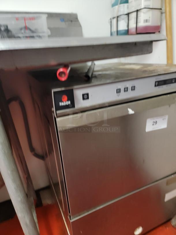 Fagor AD48 commercial undercounter dishwasher, stainless steel, compact, control panel visible, good condition.