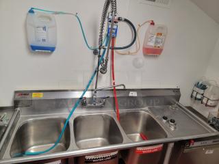 Eagle Group 6' 3-compartment stainless steel sink with pre-rinse faucet, NSF certified, ideal for commercial kitchens.