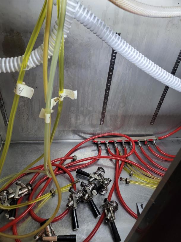 Avantco 70" Commercial Kegerator interior showing beer lines and connectors; tested, working, model 178UDD3HC.