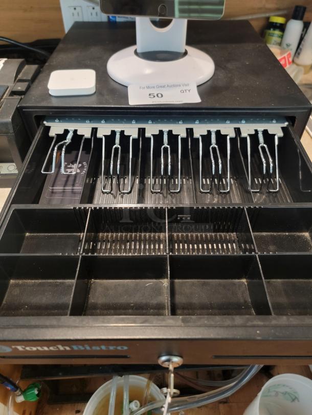 TouchBistro POS System with cash drawer, tablet holder, and card reader. Ideal for restaurants. Streamline operations efficiently.