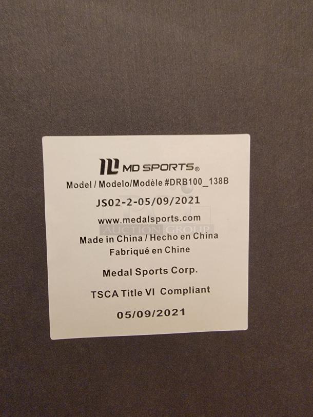 MD Sports Wall Mount Dart Board Cabinet Set label, model DRB100, made on 05/09/2021, TSCA Title VI compliant.