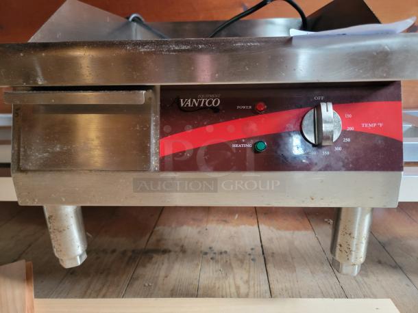 Avantco 16" Electric Countertop Griddle, model 177EG16N120, with adjustable temperature dial, suitable for commercial use.