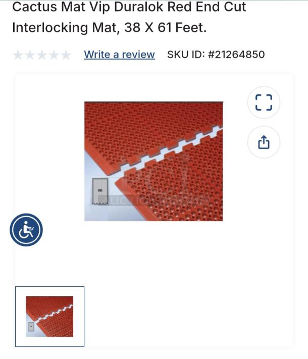Brand new Duralok Cactus floor mats, set of 8, vibrant red, 38" x 61", interlocking design, ideal for commercial or home use.