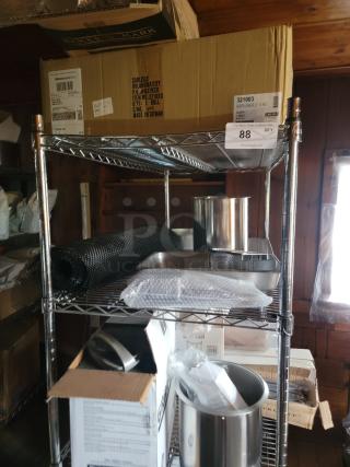 Massive commercial kitchen supply lot with Metro rack, sheet pans, cake circles. Includes boxed items from Carlisle, Oklahoma City.