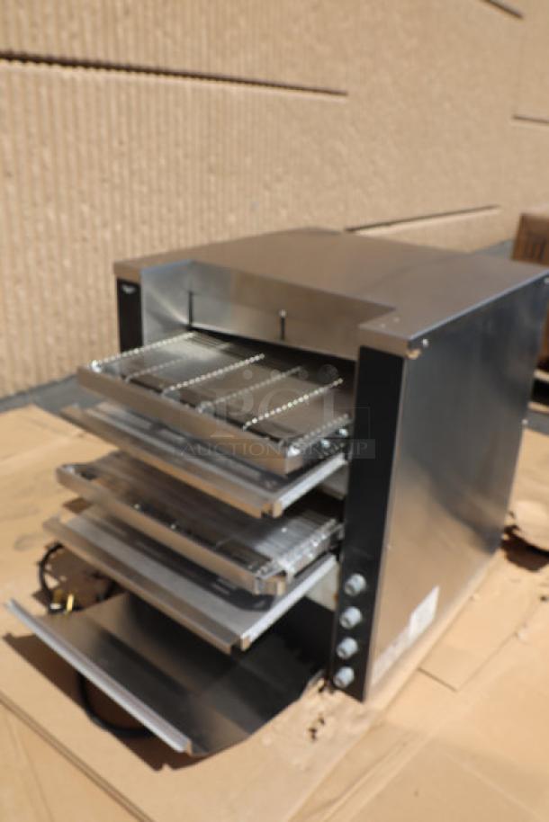 BRAND NEW SCRATCH & DENT Vollrath JT4HC Dual Conveyor Toaster, stainless steel, visible dents, dual conveyor belts.