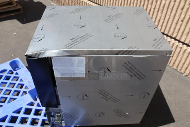 Manitowoc Undercounter Air Cooled Nugget Ice Machine, stainless steel, protective wrapping, pristine condition.
