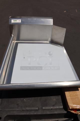 BRAND NEW Regency 16 Gauge 2' Clean Dish Table with left drainboard, slight scratch, stainless steel.