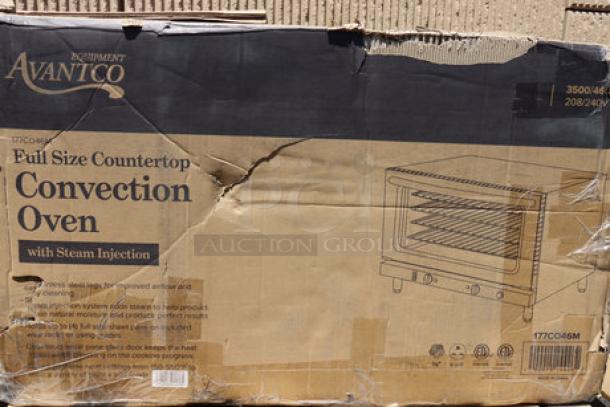 Avantco CO-46M convection oven box, slightly damaged, 4.4 cu. ft., 208/240V, 3,500/4,600W, brand new with moisture injection.