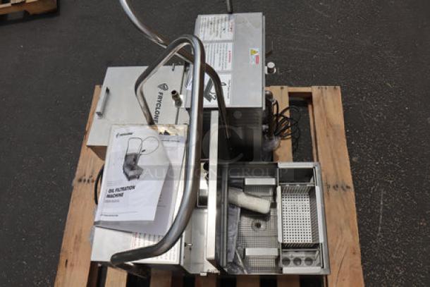 Fryclone 2590FM55 55 lb. low-profile fryer oil filter machine with 2-way pump, scratch & dent condition, includes manuals.