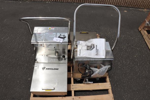 Fryclone Fryer Oil Filter Machine, Model 2590FM55, 55 lb., low-profile, 2-way pump, scratch & dent condition, 120V.
