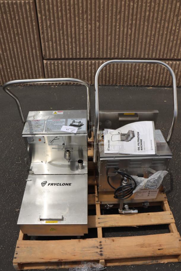 BRAND SCRATCH & DENT Fryclone 55 lb. low-profile fryer oil filter machine, model 2590FM55, with 2-way pump, on pallet.