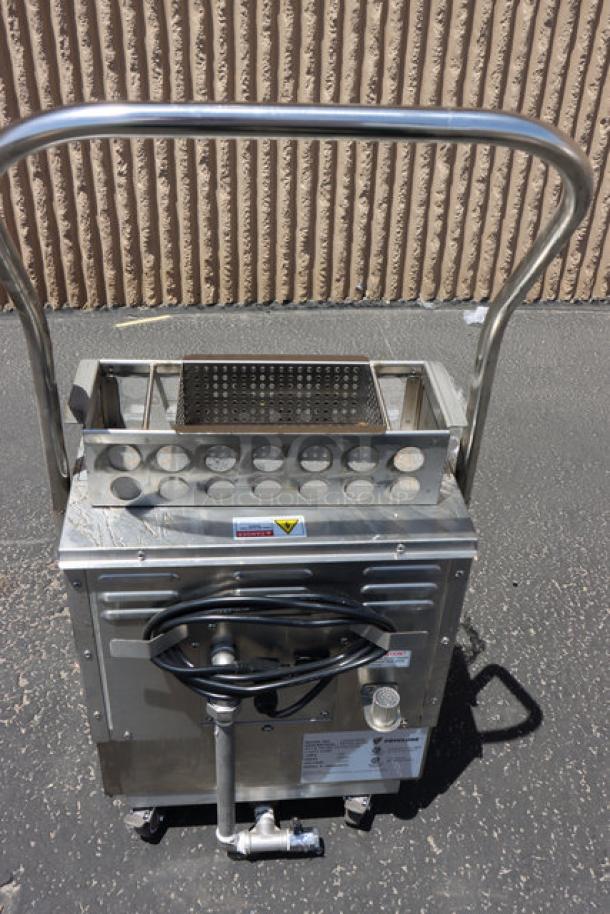 Fryclone 2590FM55 scratch & dent 55 lb. portable fryer oil filter machine, 2-way pump, stainless steel, 120V, visible wear.