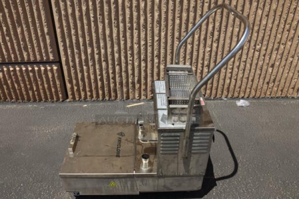 Fryclone 55 lb. Portable Fryer Oil Filter Machine, Model 2590FM55, with 2-way pump, minor scratches, stainless steel body.