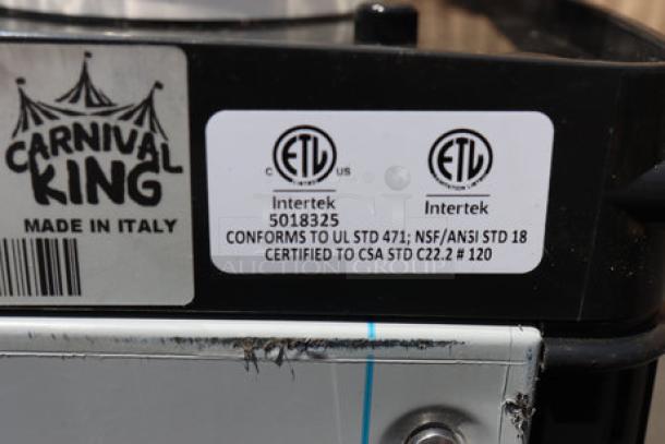 BRAND NEW SCRATCH & DENT Carnival King RBD5G4, 5 Gallon Quadruple Bowl Dispenser. Visible label: ETL certifications, Made in Italy.