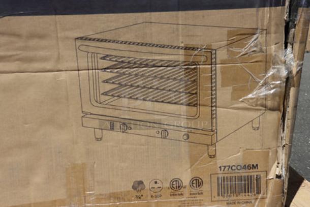 Brand new Avantco CO-46M convection oven in packaging, scratch and dent condition, 208/240V, 3,500/4,600W.