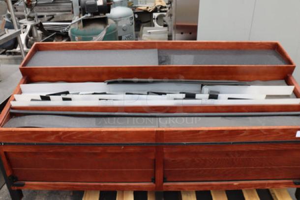 Brand new Marco Company produce display bin, model 568OBP28985SC, in Select Cherry Orchard finish, 100"x40"x47".