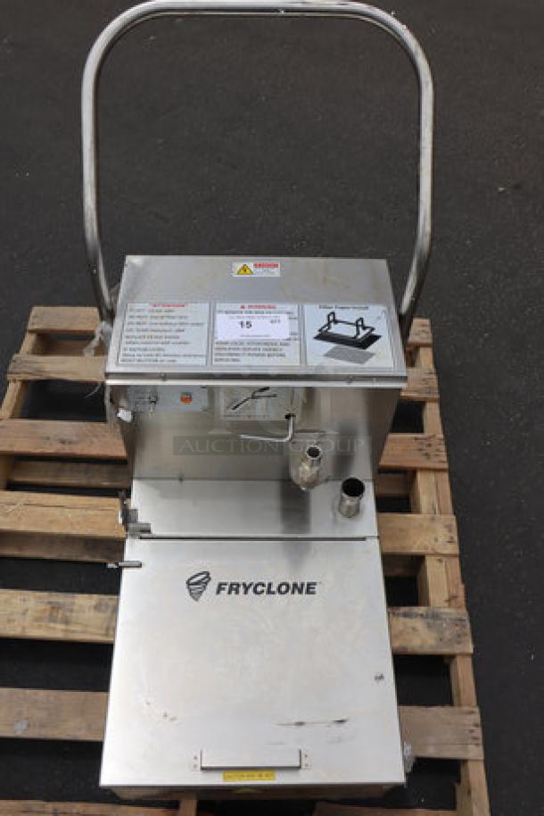Fryclone 259OFM85 portable fryer oil filter machine, 85 lb. capacity, 2-way pump, stainless steel, possibly missing parts.