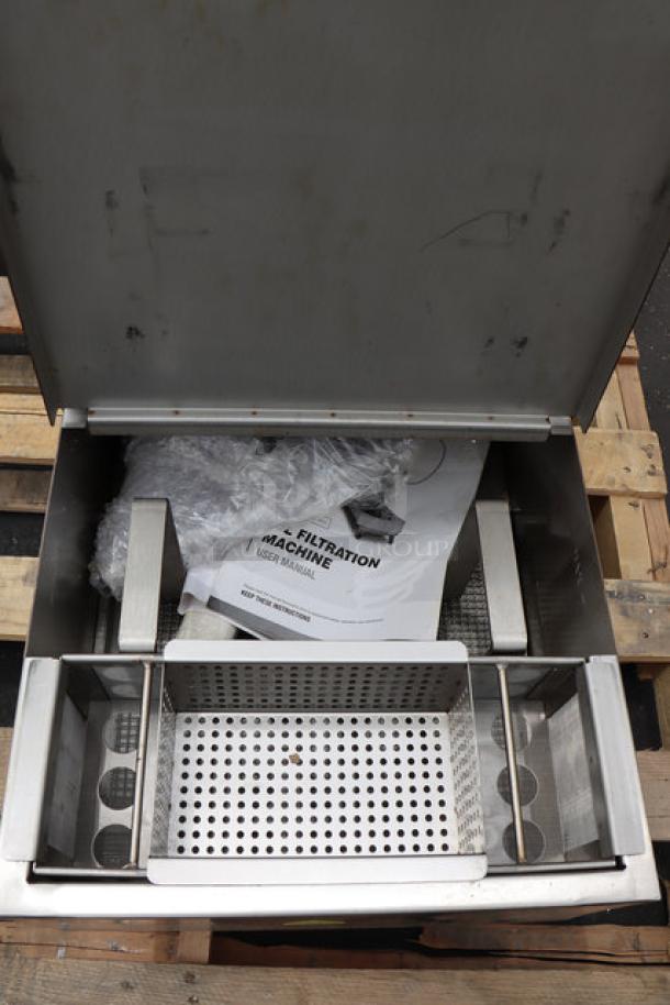 Fryclone 85 lb. Low-Profile Fryer Oil Filter Machine, Model 259OFM85, with manual. Condition: may be missing parts.