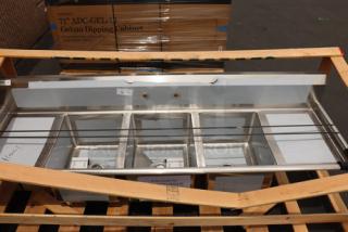 Regency 88" stainless steel three-compartment sink with drainboards. Minor scratches and dents. Model 600S31620218.