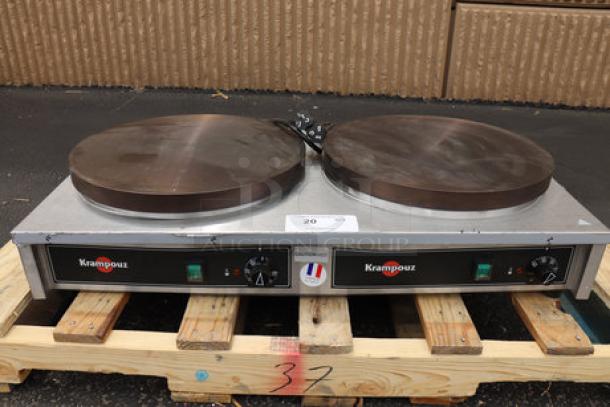 Brand new Krampouz CECIJ4 dual electric cast iron crepe maker, 15 3/4", 240V, 3600W. Scratched and dented, out of packaging.