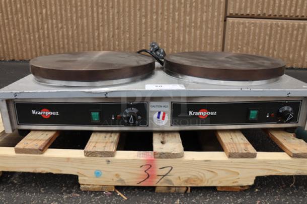 Krampouz CECIJ4 dual electric cast iron crepe maker, 15 3/4", 240V/3600W, scratched, dented, out of original packaging.