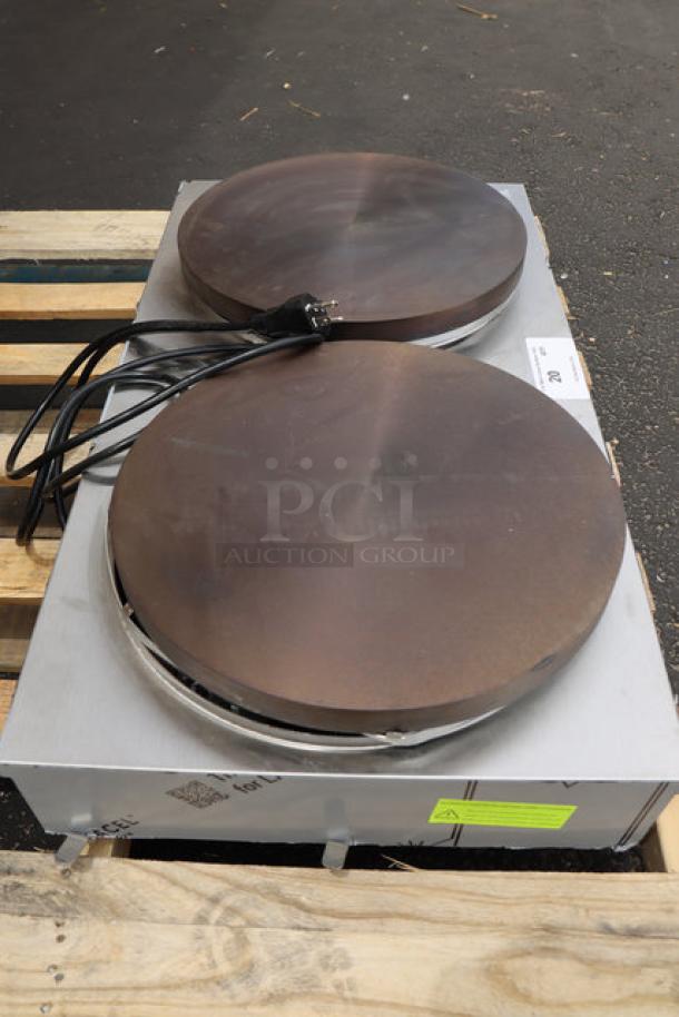 Brand new Krampouz CECIJ4 15 3/4" dual electric crepe maker, 240V/3600W. Out of packaging, scratched, and dented.