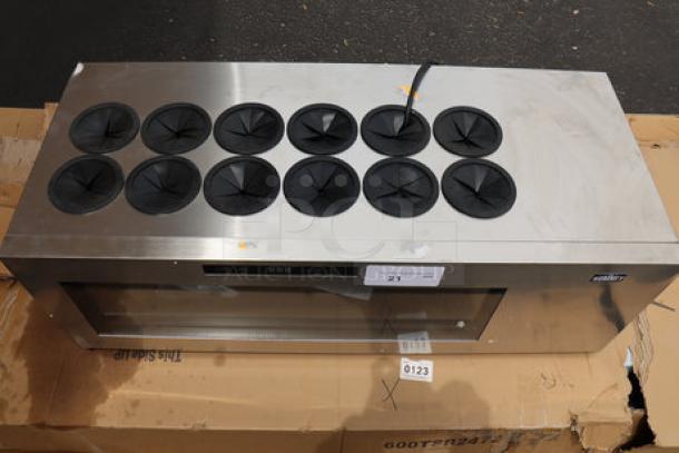 Summit Appliance STC12, 12-bottle countertop wine cooler, 115V. Scratches and dents visible. S/N: 2408K0011.