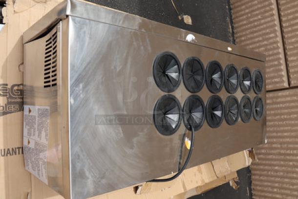Summit Appliance STC12 wine cooler, 12-bottle capacity, stainless steel, countertop model, minor scratches and dents.
