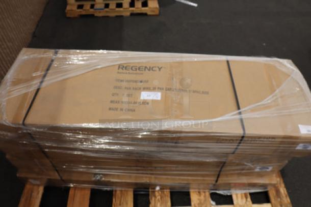 Regency 600PRW20SLKD 20 Pan Side Load Wire Bun Rack, unassembled, in original packaging. Labeling error noted.
