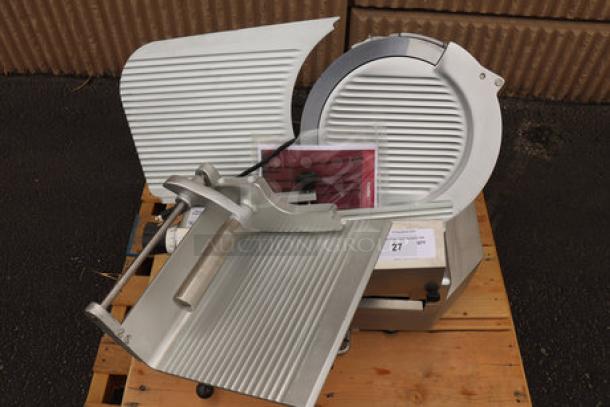 Estella SLA13 automatic meat slicer, 13", heavy-duty, brand new, no original packaging, manual option, 3/4 hp, 29 13/16" x 22 5/8" x 24 13/16".