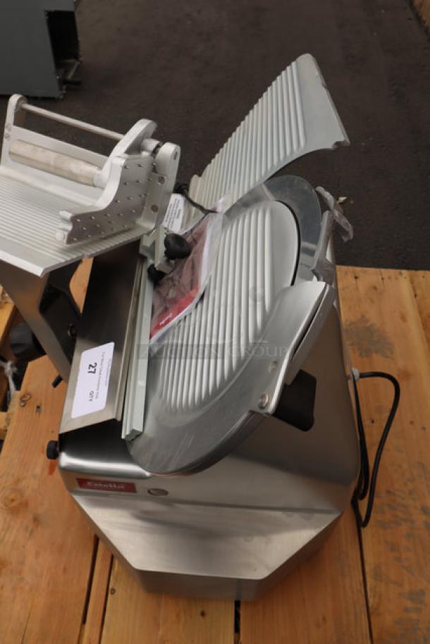 Brand new Estella SLA13 13" heavy-duty automatic meat slicer with manual option, 3/4 hp, serial number 20BDJD0704.