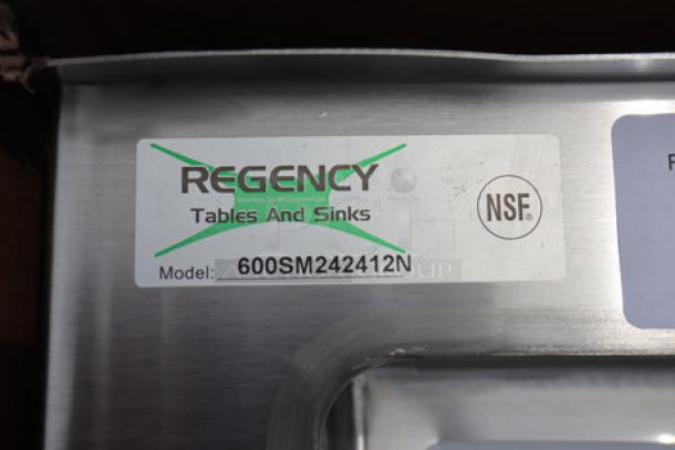 Regency 600SM242412N floor mop sink label, showing NSF certification and model number.