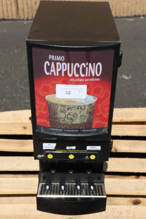 Curtis Café Series PC3 cappuccino machine, new, with three 4 lb. hoppers, model CAFEPC3CS10000. Size: 20.5" x 11.69" x 31.13".