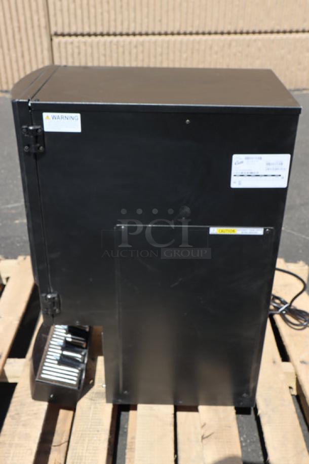 Curtis Cafe Series Primo PC3 cappuccino machine, new scratch & dent, three 4 lb. hoppers, tags show caution and model info.