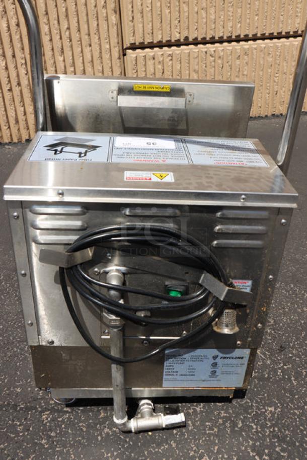Brand new Fryclone 259OFM55 fryer oil filter machine, 55 lb., with 2-way pump, slight oil spill, serial 2406041089.