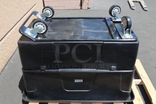 Brand new Lavex 475CT12400BK 12 cu. ft. black cube truck, 600 lb. capacity, 44"x28"x28". Scratch-n-dent; front wheels need adjustment.