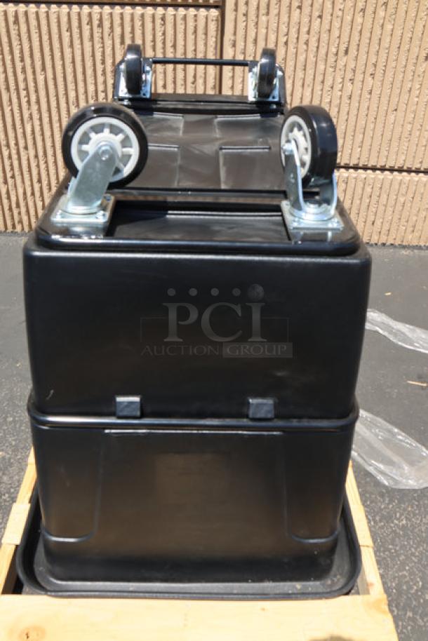 Lavex 475CT12400BK 12 cu. ft. black cube truck, 600 lb. capacity, 44"x28"x28", brand new scratch-n-dent, front wheels need alignment.