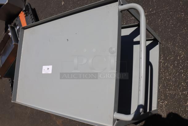 Lavex 36"x24"x35" steel utility cart, three trays, fully welded, brand new scratch-n-dent, missing wheels, model 257LSUC24363.