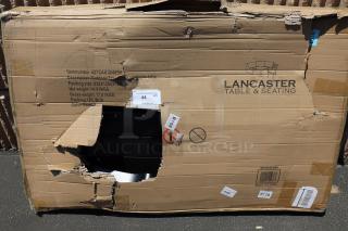 BRAND NEW Lancaster Table & Seating 32"x32" black aluminum outdoor table in damaged packaging, model 427CAU3232BK.