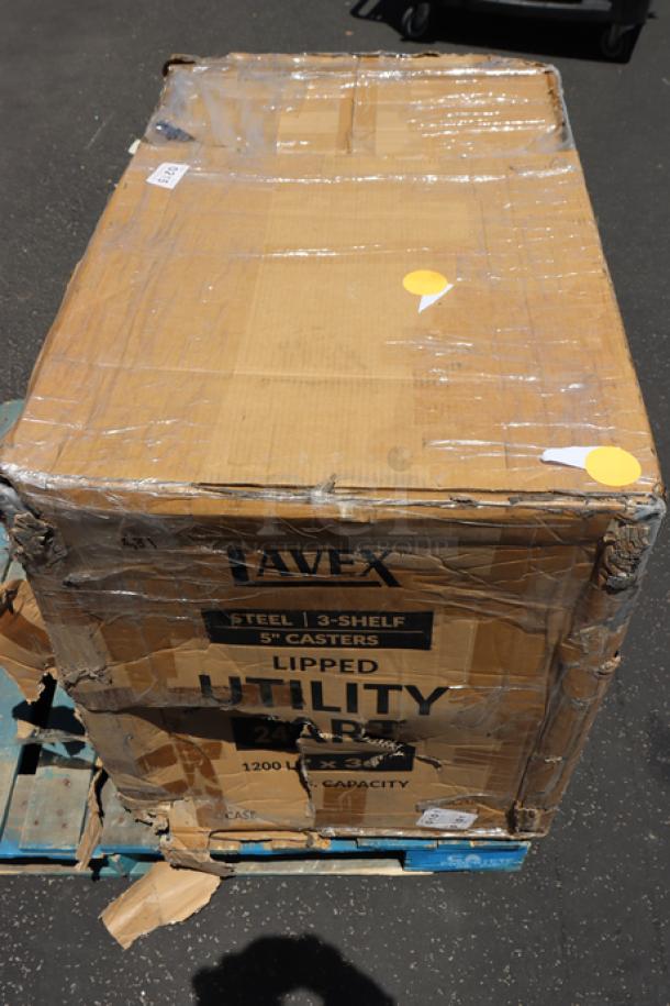 Lavex 36" x 24" x 35" Steel Utility Cart, 3-Shelf, fully welded, packaging damaged, may have missing parts, model 257LSUC24363.