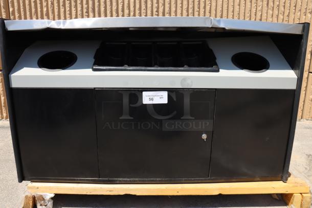 All State Manufacturing OCS490 TR SF coffee stand, new scratch-n-dent, features condiment tray, trash receptacles, 49"x23.25"x34".