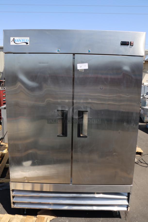 Brand new Avantco A-49R-HC 54" stainless steel reach-in refrigerator with slight scratches. Serial: 950483459.