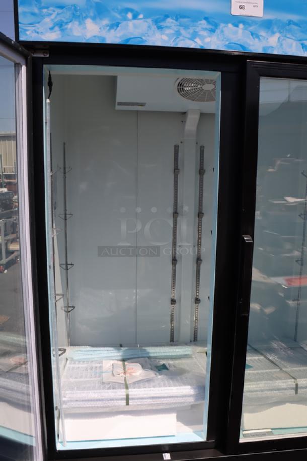 Avantco GDC-49F-HC 53" black customizable glass door freezer, LED lighting, new scratch-n-dent, 115V, serial 166163826.