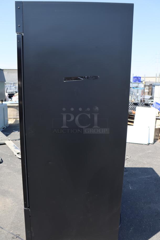 Brand new Avantco GDC-49F-HCB 53" black glass door merchandiser freezer. Scratch-n-dent condition. LED lighting.